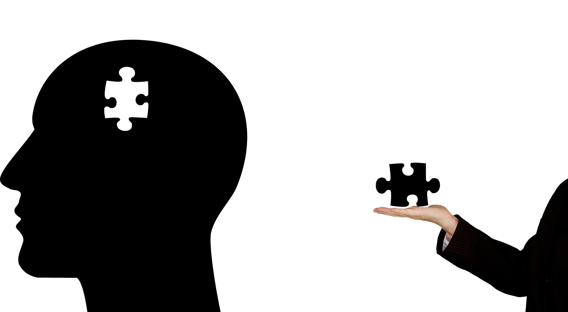 Head with a jigsaw piece missing - illustrating how hypnosis can help improve you mental health - Rebecca Edmonds Hypnotherapy -