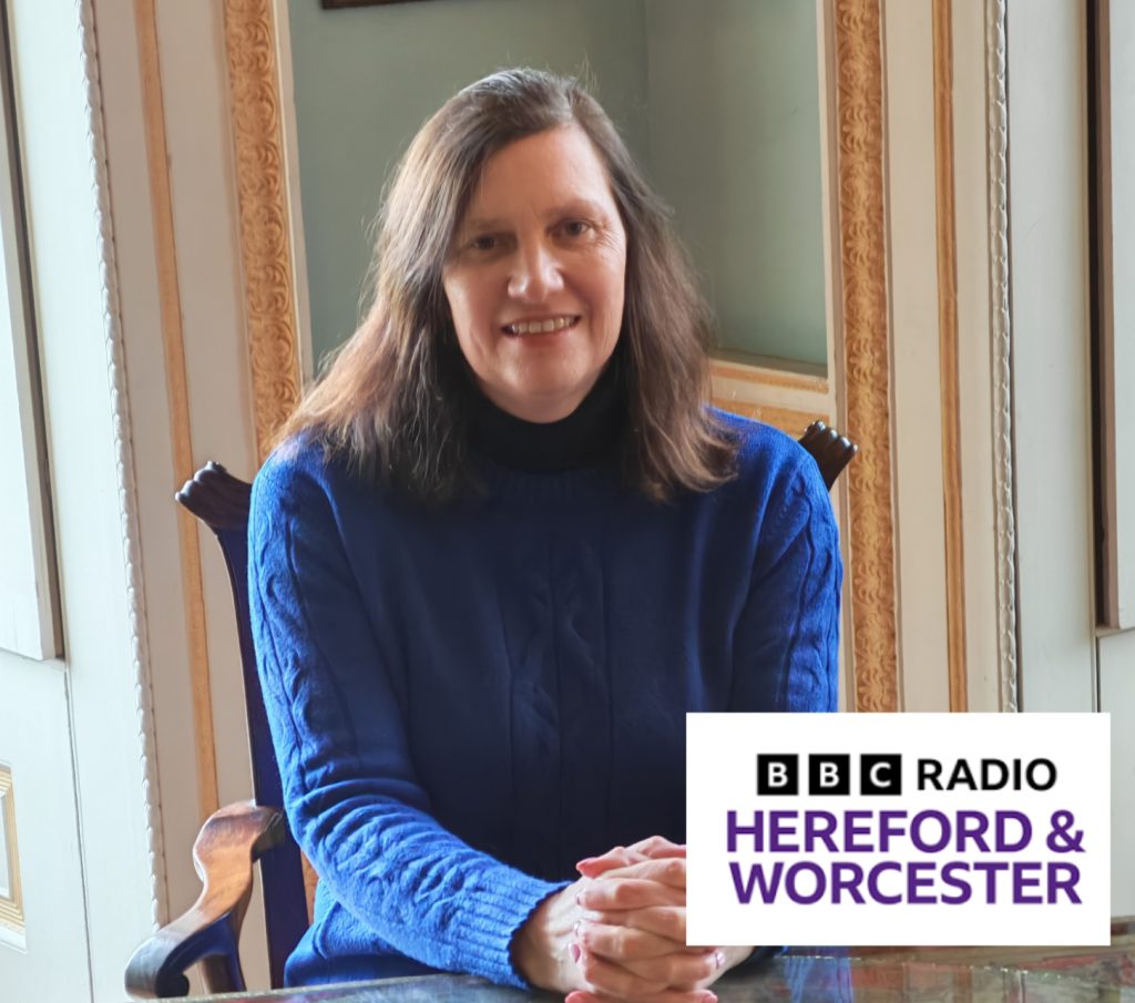 Rebecca Edmonds Hypnotherapist - seated with BBC H&W logo. click to listen to interview